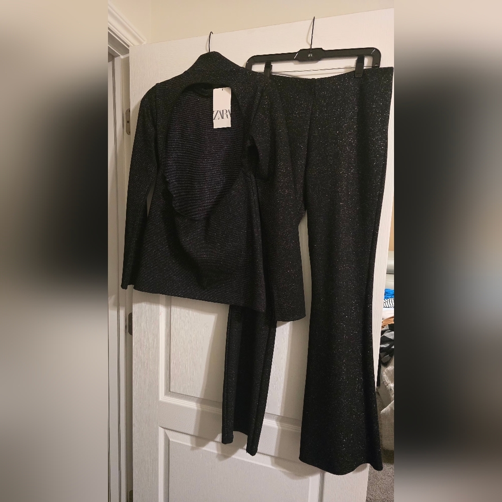 Zara Black Sparkle Jumpsuit Set